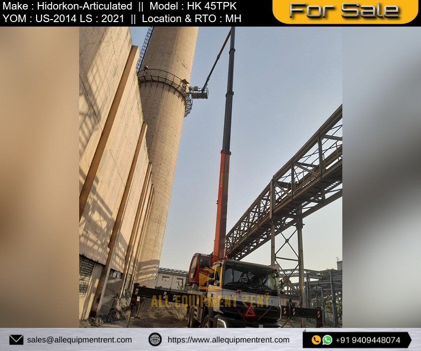 Used 45m Class Truck mounted Articulated Aerial Work Platform HiDROKON HK 45 TPK with MH Registered Bharat Benz Chassis Available for Sale Image 2